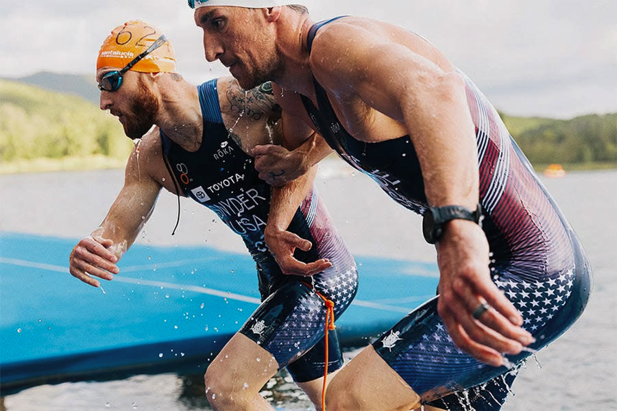 Mass start diving into turquoise waters for beginner triathlon in Phu Quoc